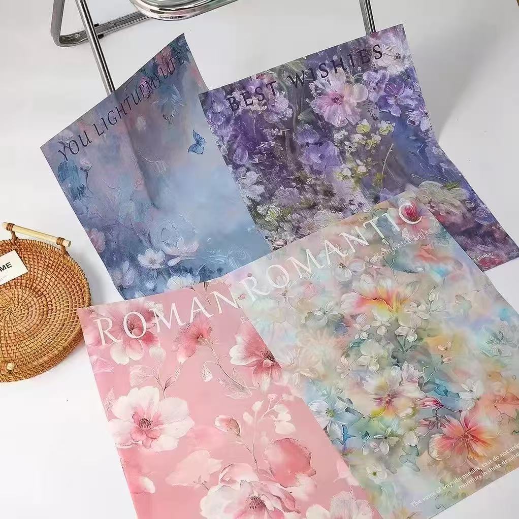 10 Sheet Of Double Sided Flower Wrapping Paper