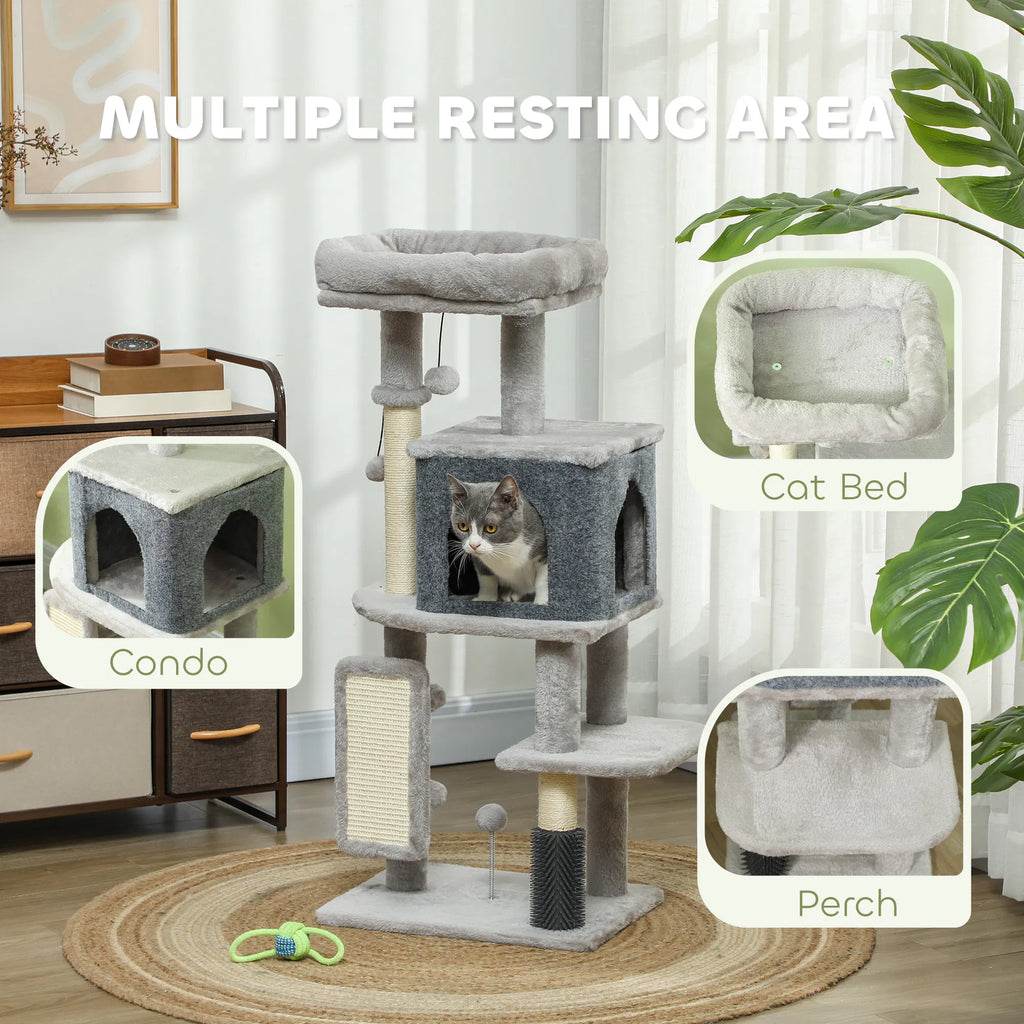 41 Inch Cat Tree With Scratching Posts, Cat Bed, Condo, Grooming Brush