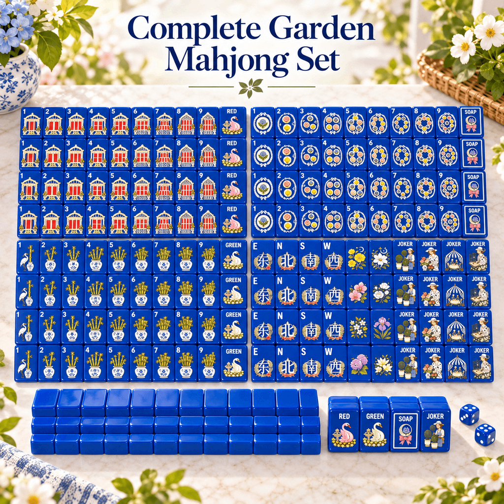 Cobalt Garden Acrylic Mahjong Set, 160 Tiles American Mahjong Game Set