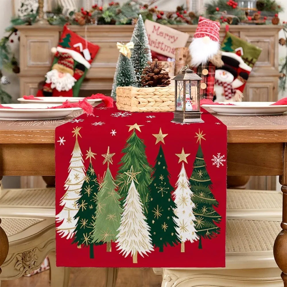Christmas Table Runner 13x72 Inch, Xmas Trees Snowflakes Holiday