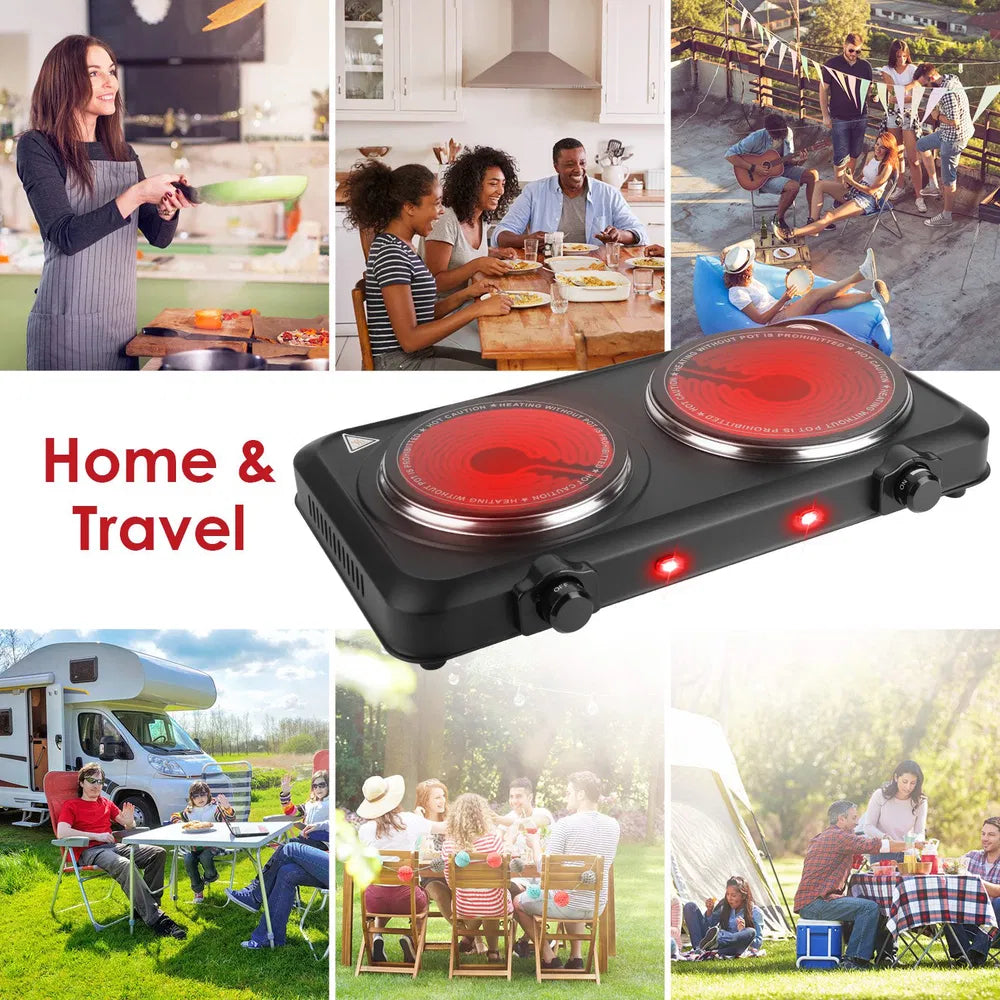 Infrared Dual Burner Plate - 1000W & 800W Glass Plates, Quick/even