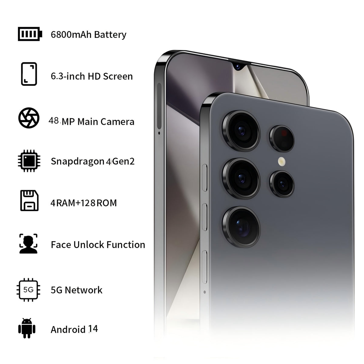 C25 Unlocked Phone, 128GB Smartphone 5G Android 14.0 Cell Phones 6.3HD