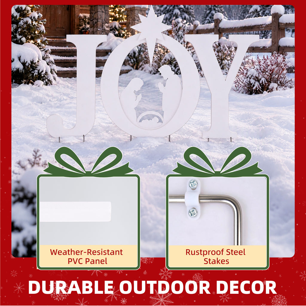 Joy Nativity Scene Outdoor Christmas Sign, Star Silhouette, 3 Piece
