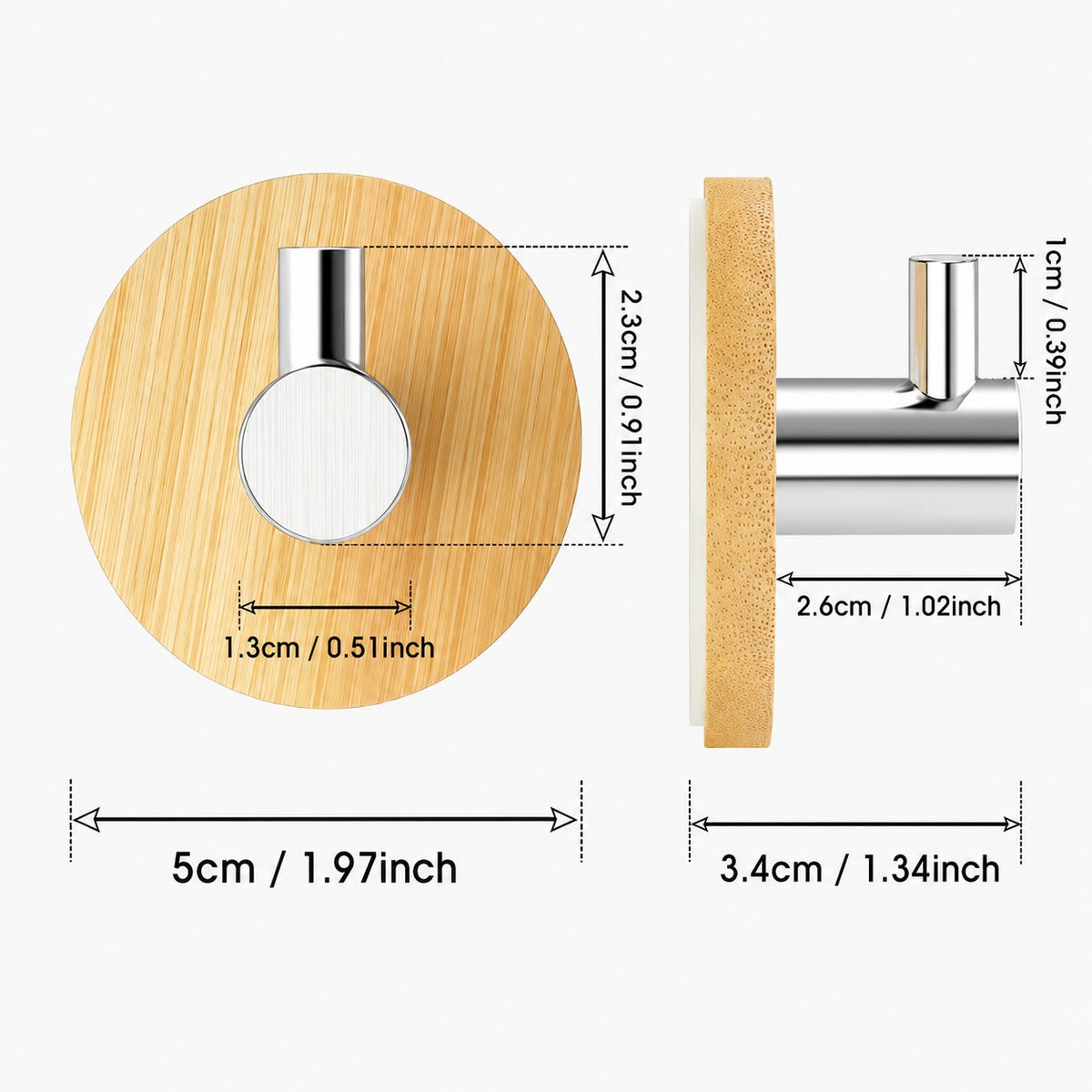 Bamboo Wood Hook - Gloss, 2 Pack