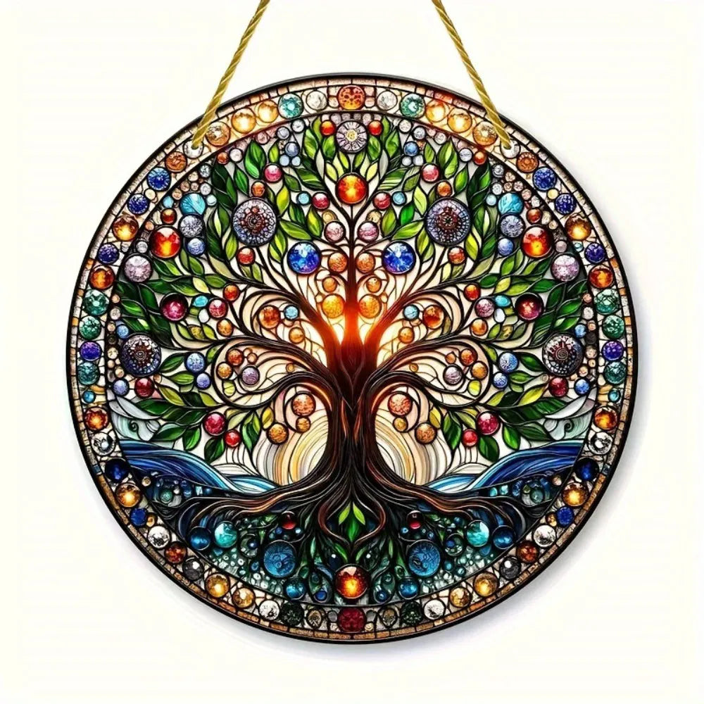 Tree Of Life Wall Art Colorful Stained Glass Design Smooth Edges Indoor
