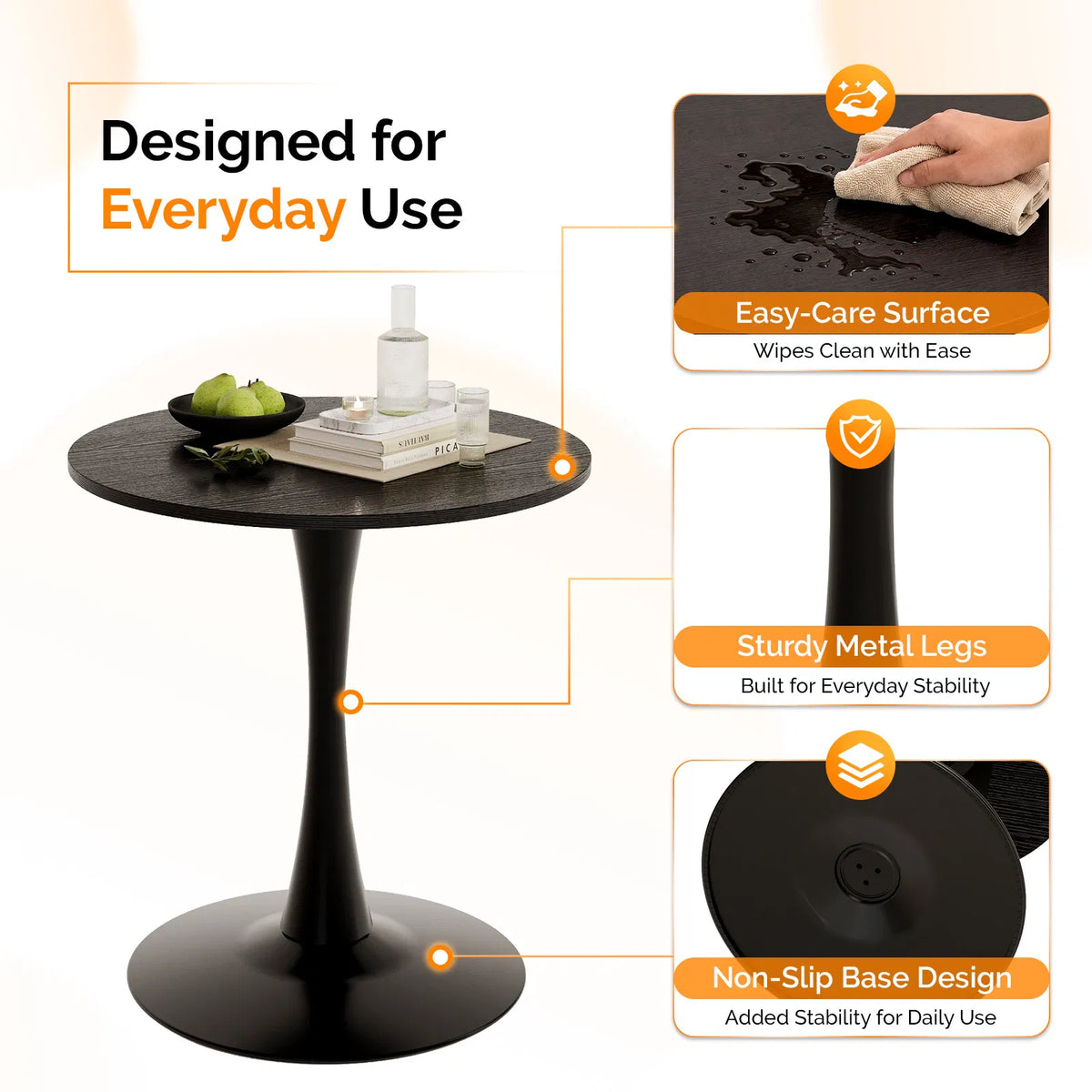 Round Tulip Dining Table, 27.6 Inch Circular Kitchen Table For 2 People