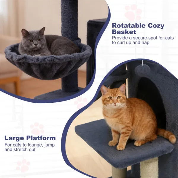 Dark Gray 33.5" Multi-level Cat Tree With 2-Tier Condo, Sisal
