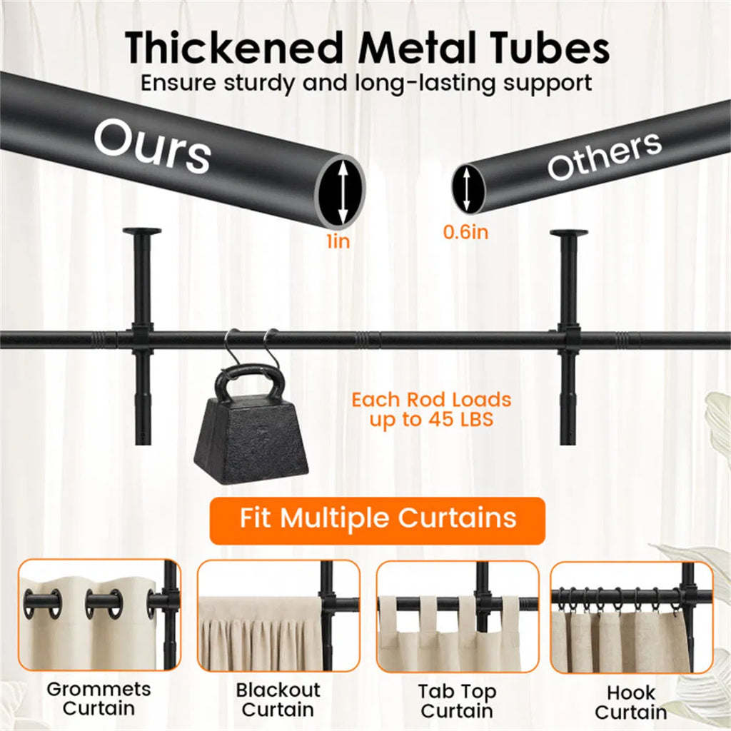 Room Divider Curtain Rod, Adjustable 28"-72"W X 4-10 Ft H Heavy-duty