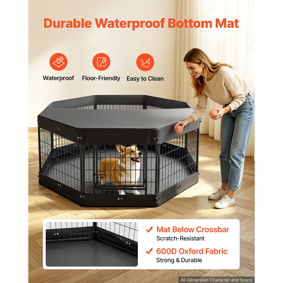 Dog Playpen 24 Inch 8 Panels Heavy Duty With Top Cover & Bottom Pad