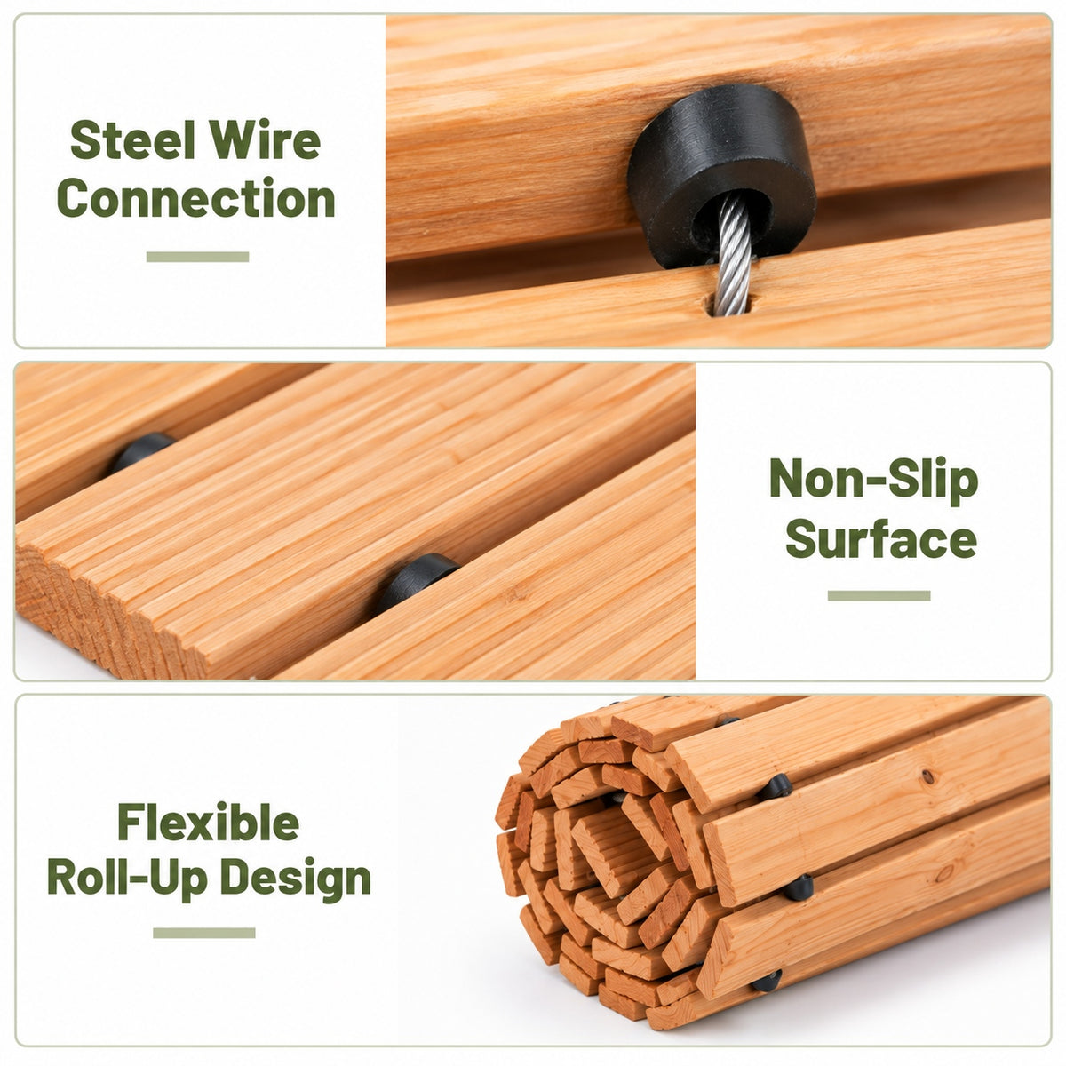 Roll-out Wooden Walkway Mat, 1.5 Cm Thick Portable Garden Pathway