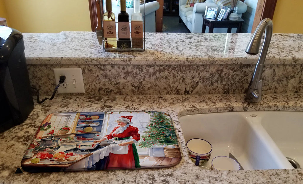 Cookies With Santa Claus Mrs. Claus Dish Drying Mat Absorbent Dish