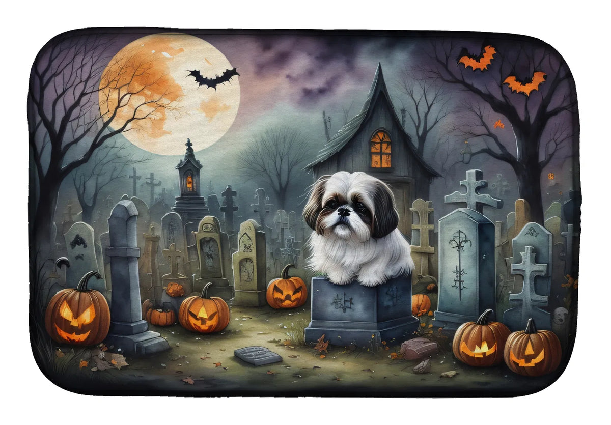 Shih Tzu Spooky Halloween Dish Drying Mat Absorbent Dish Drying Mat Pad