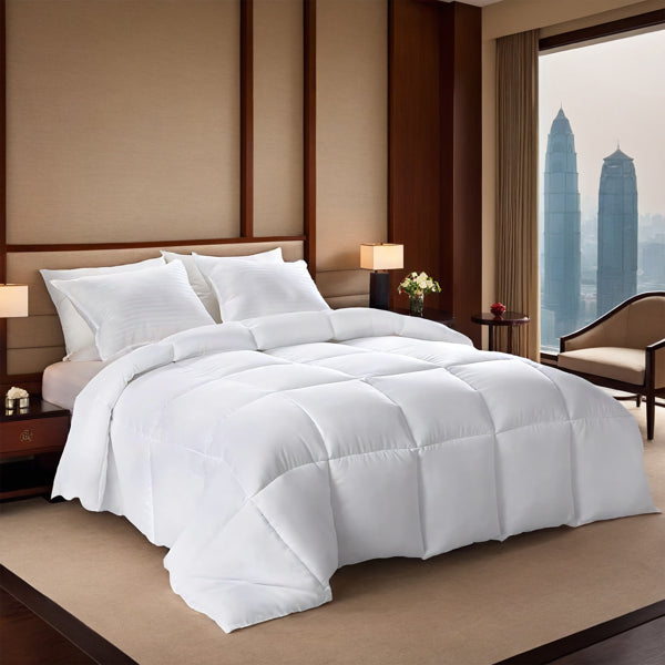 White Plump Duvet, Extra Large Checkered Quilting Luxury Hotel-grade