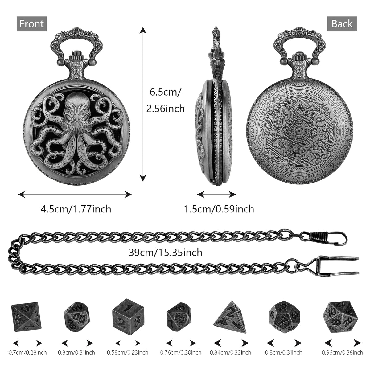 Thick Chain Octopus Symmetrical Pocket Watch Dice Set, Equipped