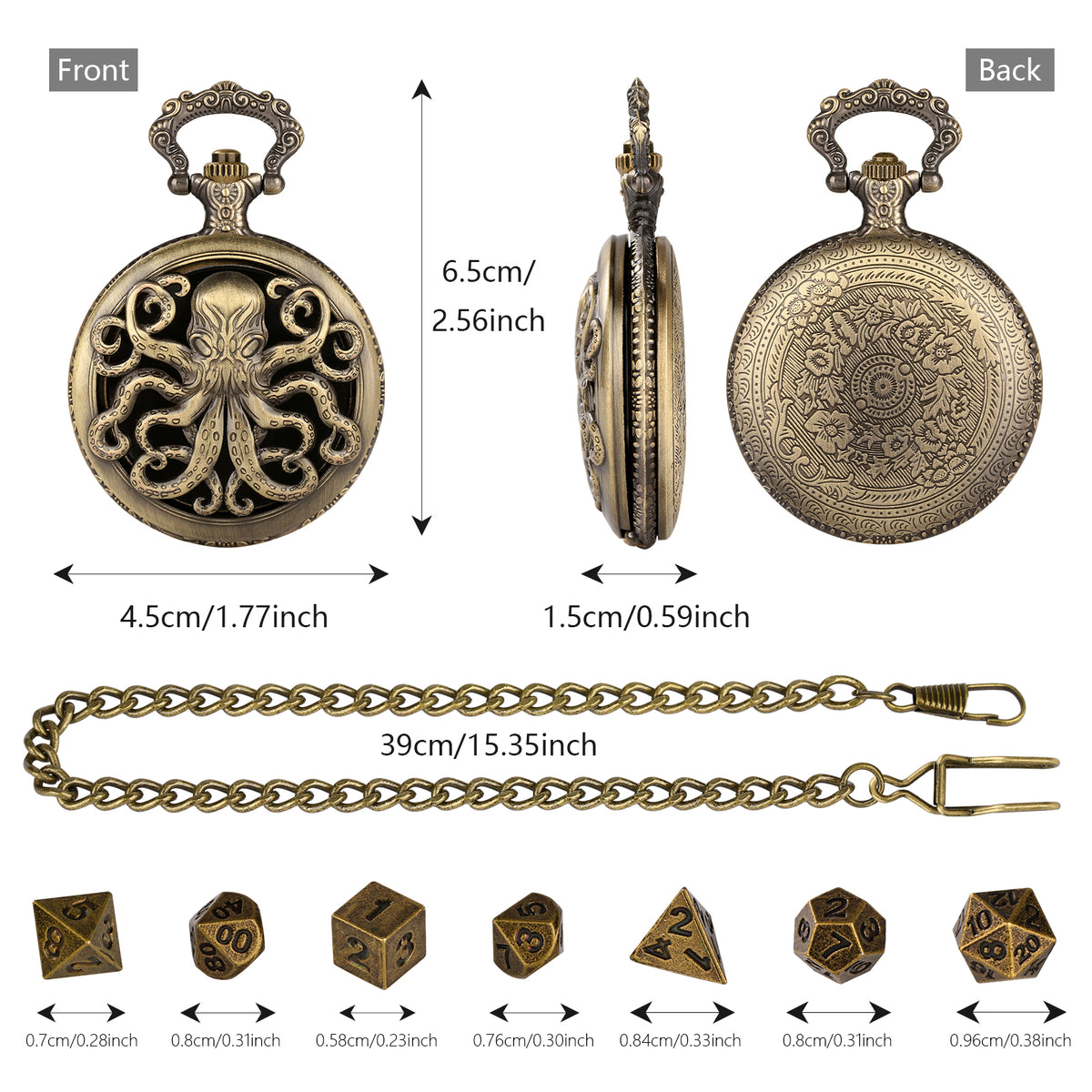 Thick Chain Octopus Symmetrical Pocket Watch Dice Set, Equipped
