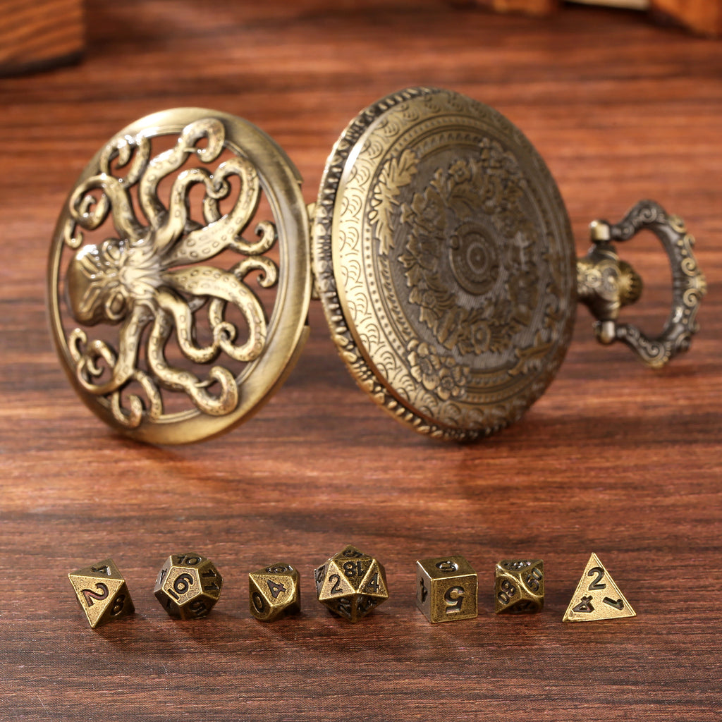 Thick Chain Octopus Symmetrical Pocket Watch Dice Set, Equipped