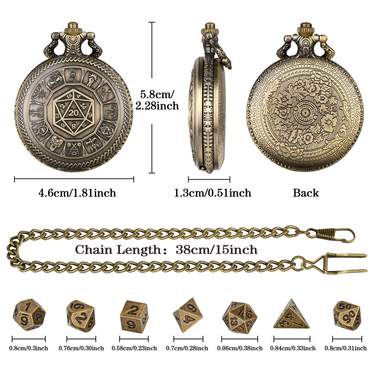 Creative Retro Metal Center Dice Set, Steampunk Pocket Case, Equipped