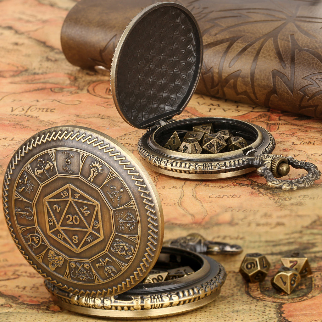 Creative Retro Metal Center Dice Set, Steampunk Pocket Case, Equipped