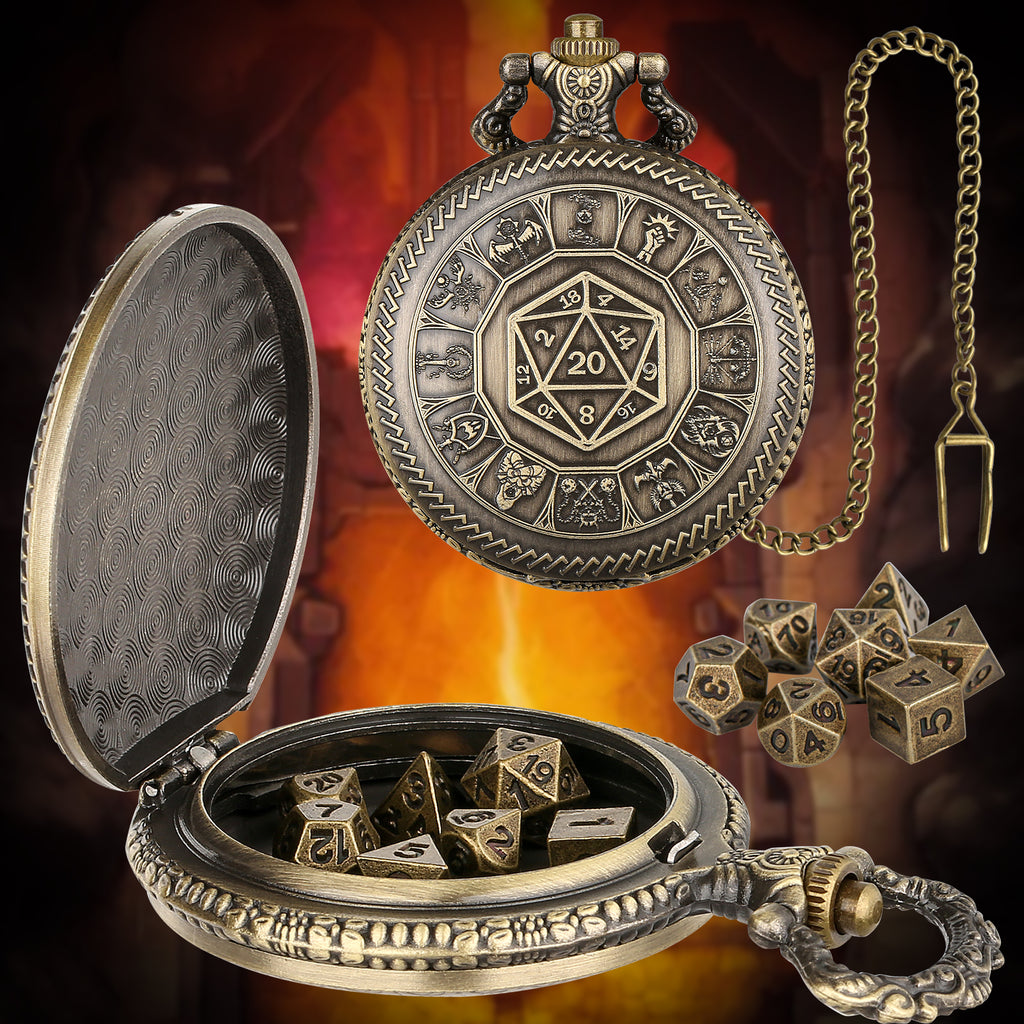 Creative Retro Metal Center Dice Set, Steampunk Pocket Case, Equipped