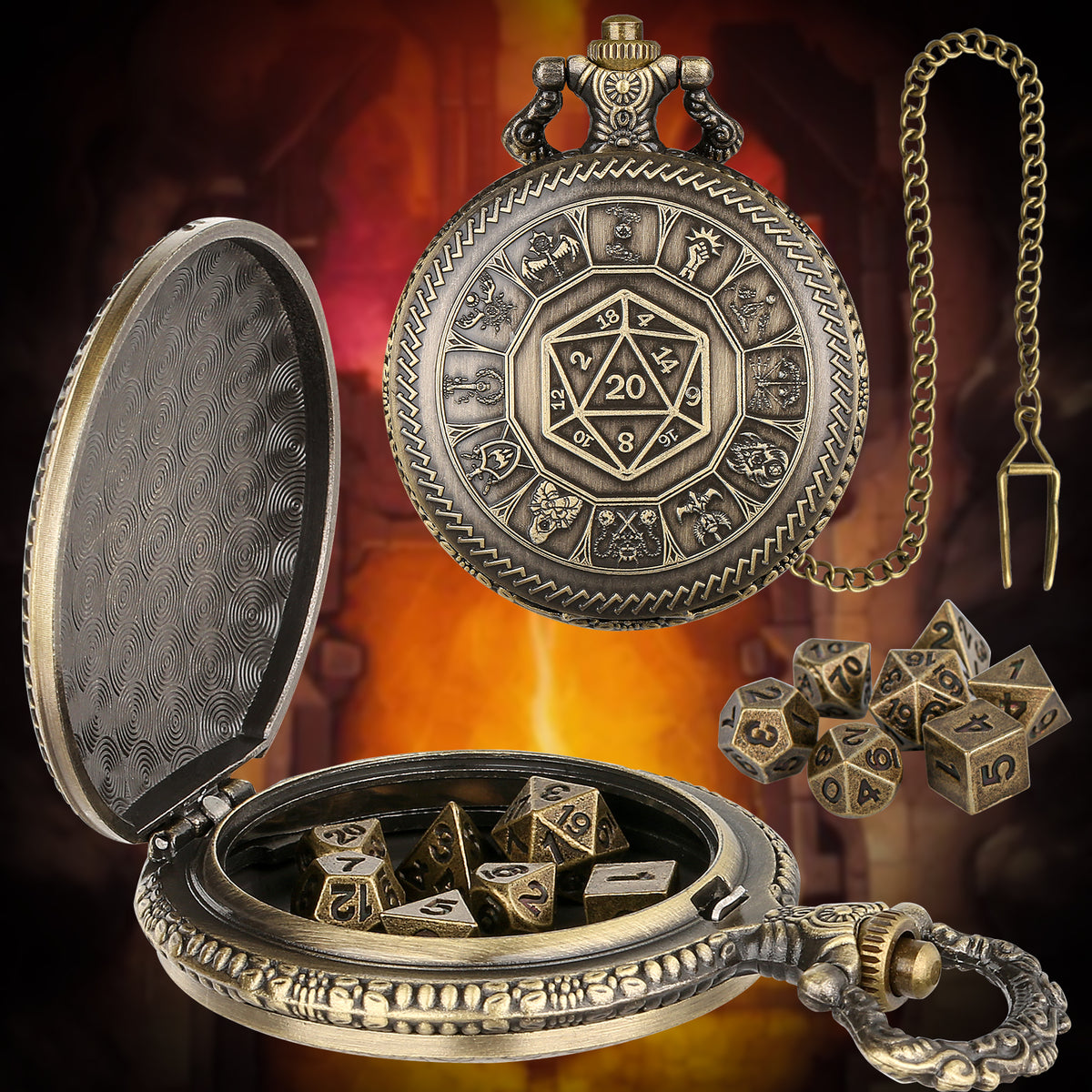 Creative Retro Metal Center Dice Set, Steampunk Pocket Case, Equipped