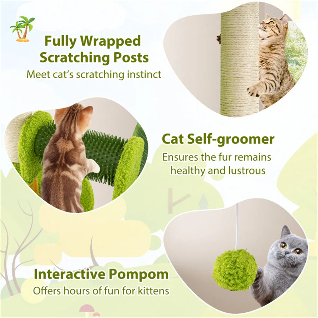Cat Tree - 22LBS Capacity, Palm Tree Design With Self-groomer