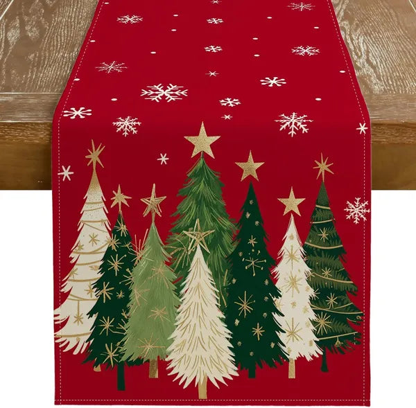 Christmas Table Runner 13x72 Inch, Xmas Trees Snowflakes Holiday