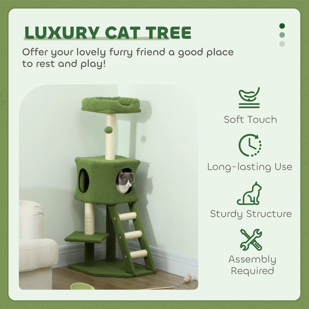 47" Tall Cat Tree Tower With Condo, Ladder, Scratching Posts