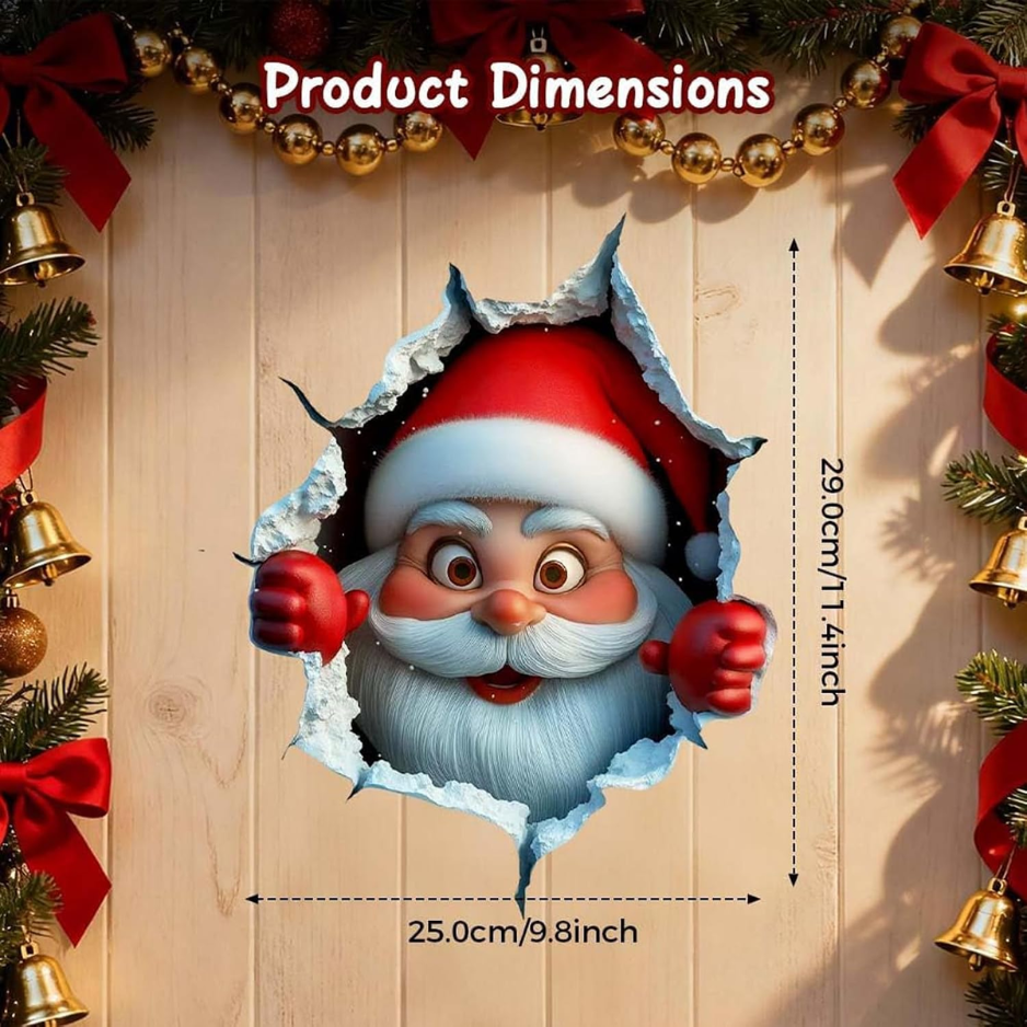 3D Wall Breaking Santa Claus Sticker, Christmas Creative Wall Sticker