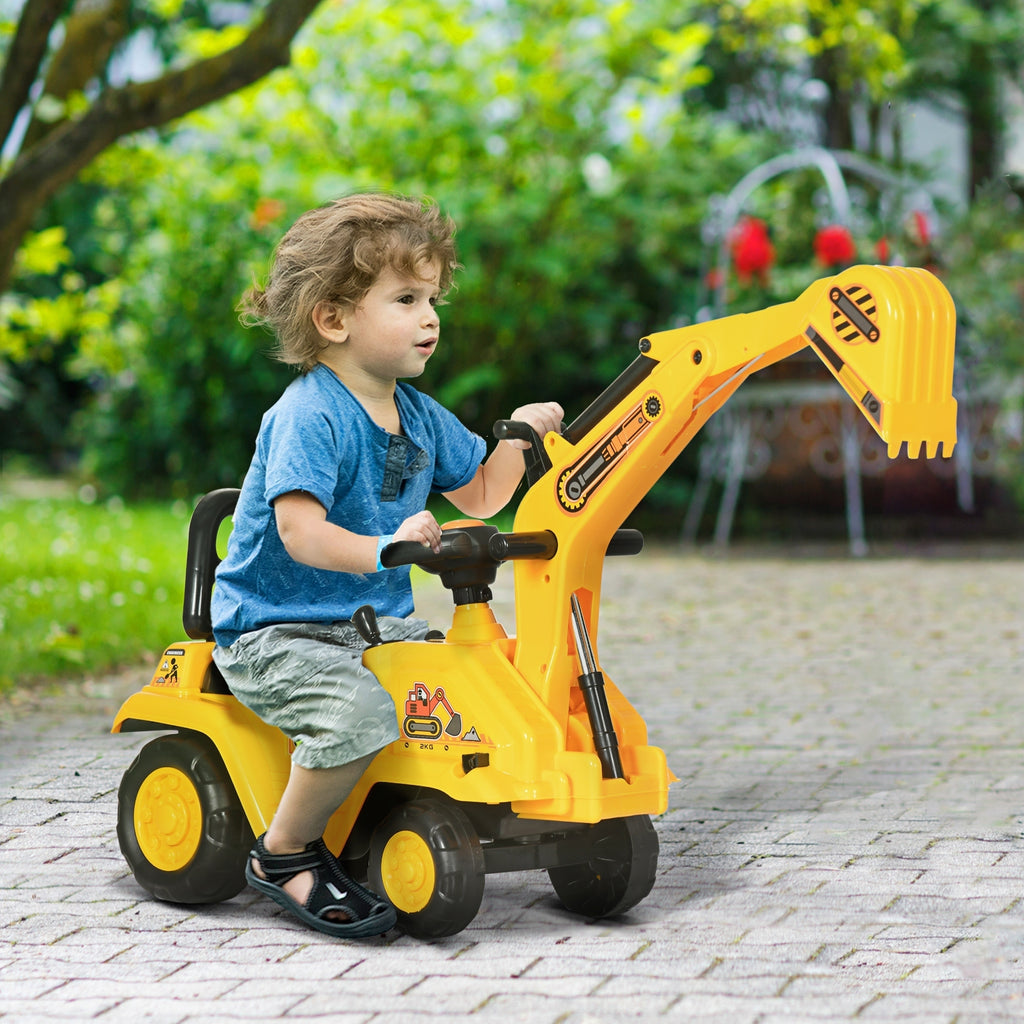 2 In 1 Ride On Toy Digger Tractor Pulling Cart Pretend Play