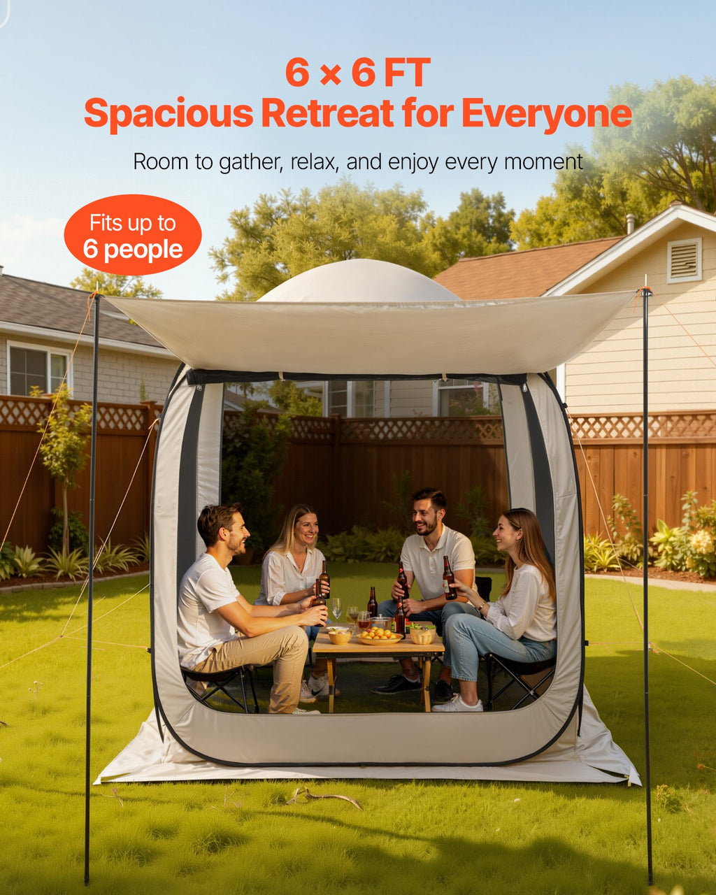 Screen House Tent, 6 X 6 Ft, 4-6 Person Pop Up Screen Tent