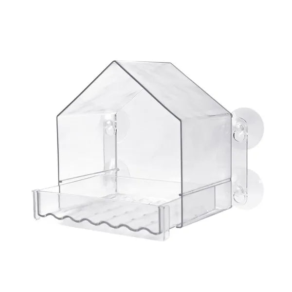 2 Cup Clear View Plastic Window Bird Feeder 6.75": Suction Cup Mount