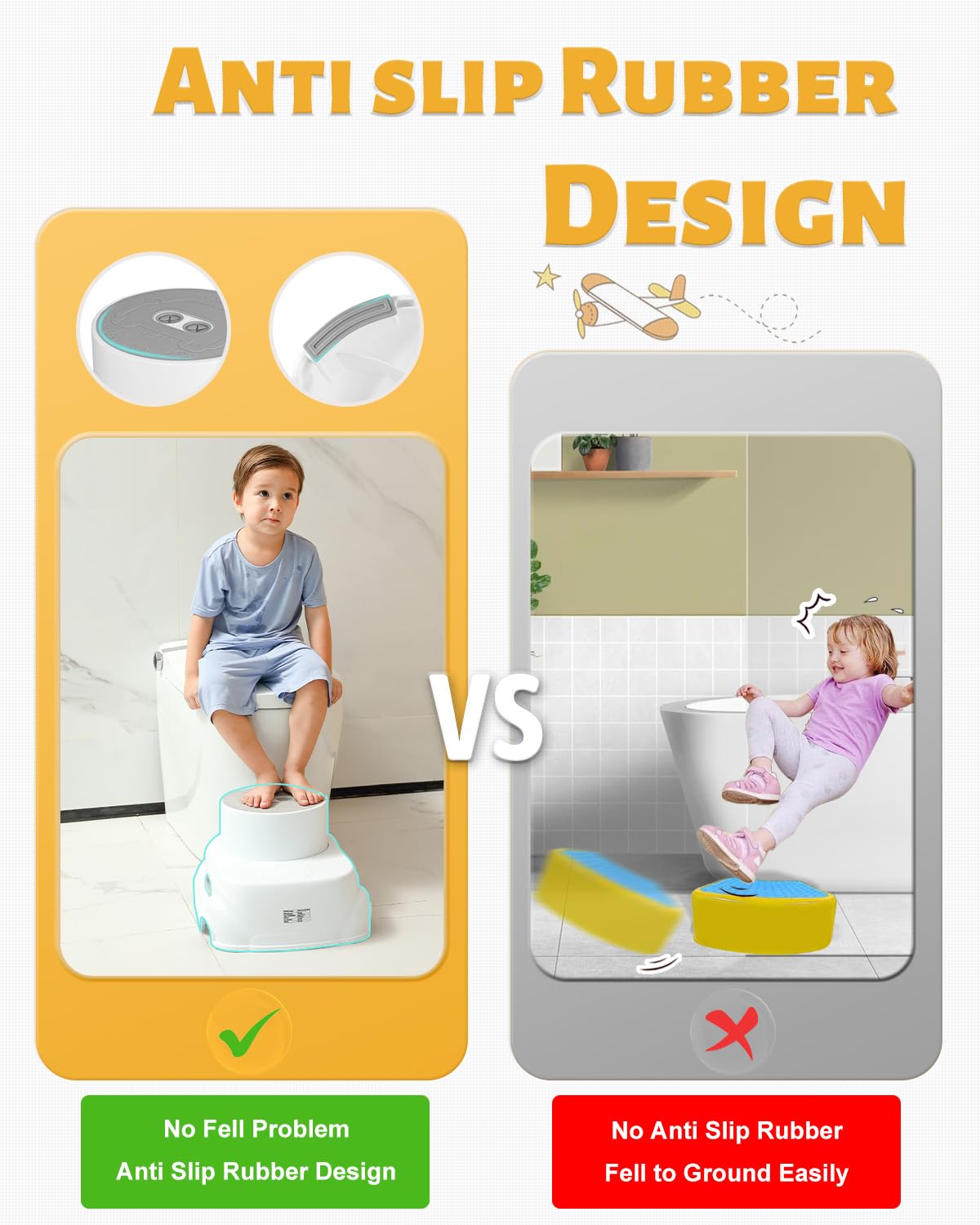 Padded 2-Step Stool, 2-Step Footstool - Step Stool Non-slip, Portable