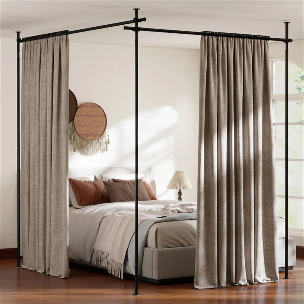 Drill-free L-shaped Room Divider Curtain Rod, Adjustable 28"-142"W X