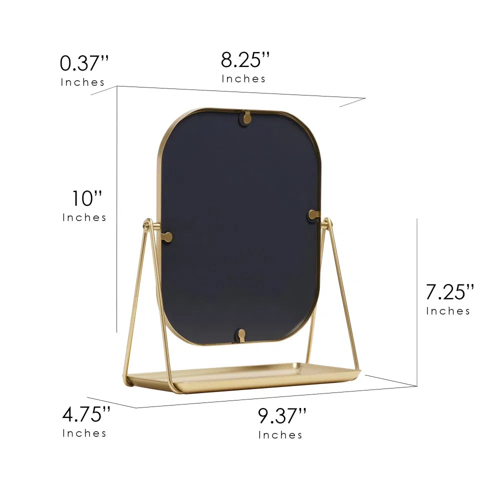 Round Edge Tabletop Easel Mirror With A Modern Gold Finish Vanity