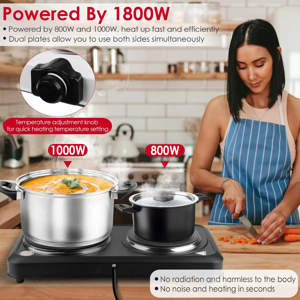 Infrared Dual Burner Plate - 1000W & 800W Glass Plates, Quick/even