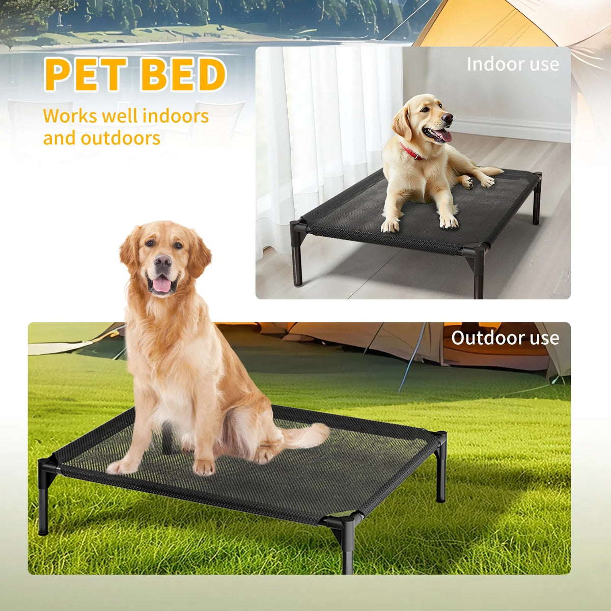 Elevated Breathable Mesh Pet Bed, Indoor Or Outdoor Use, Sizes