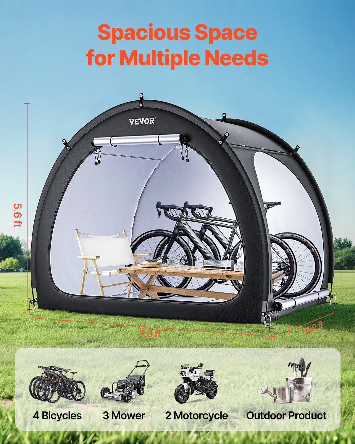 Outdoor Bike Storage Tent Fan-shaped Dual-door Bike Tent For 4 To 5