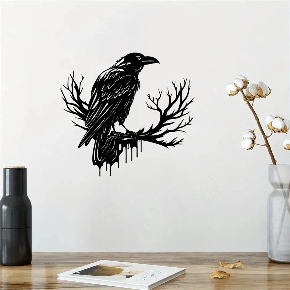 Gothic Black Metal Crow Wall Art Vintage Industrial Bird Silhouette