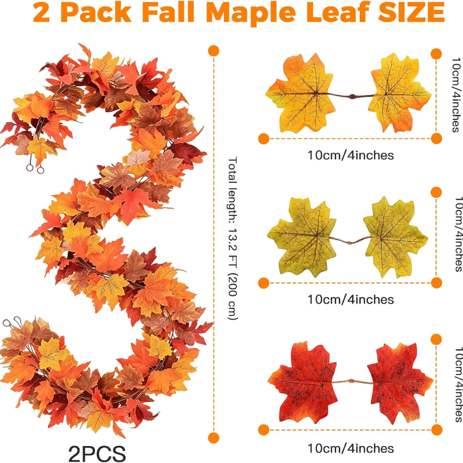 2 Pack Artificial Fall Leaf Garland, 5.9 Ft Autumn Decor