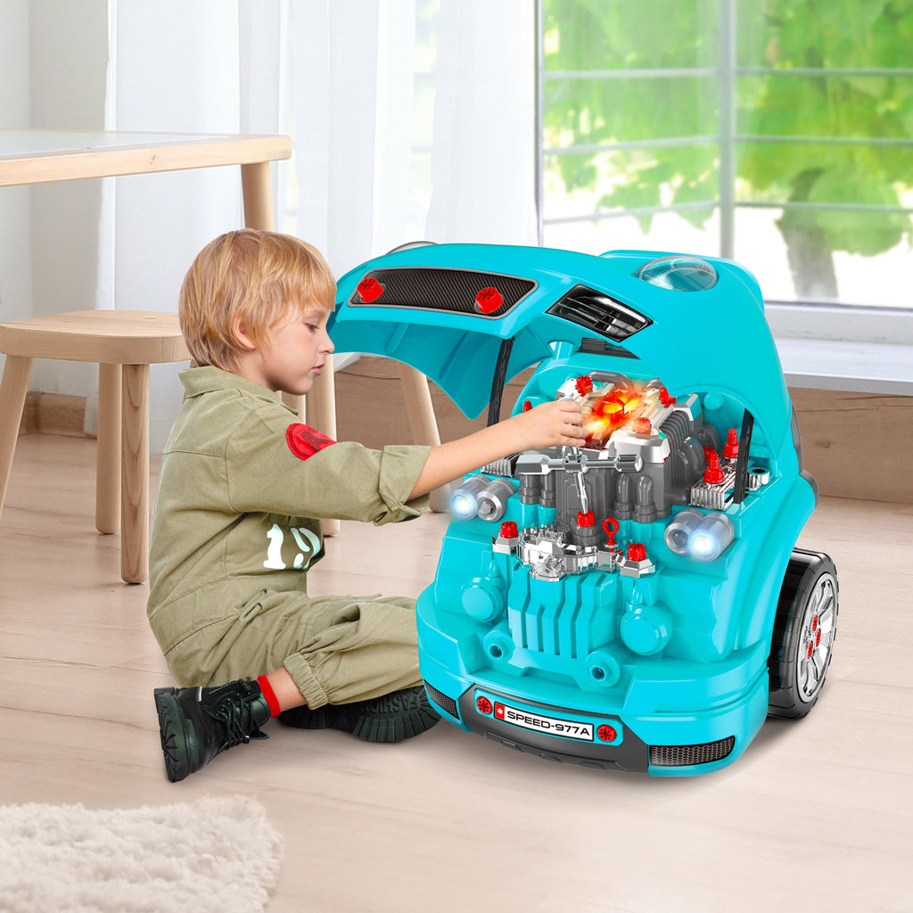 Mechanic Kids Truck Engine Toy Set, Car Service Play Set, Red