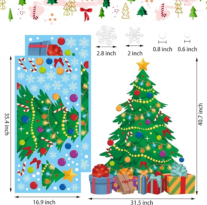 2-Sheet Extra-large Christmas Tree Window Clings, Double-sided