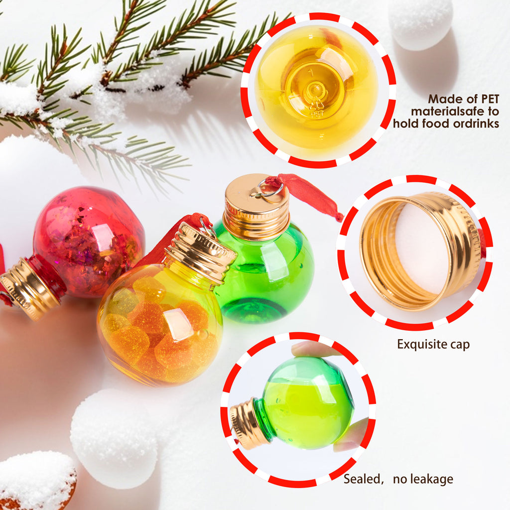 6Pcs Christmas Fillable Clear Ornaments Drink Balls, 50ml Plastic