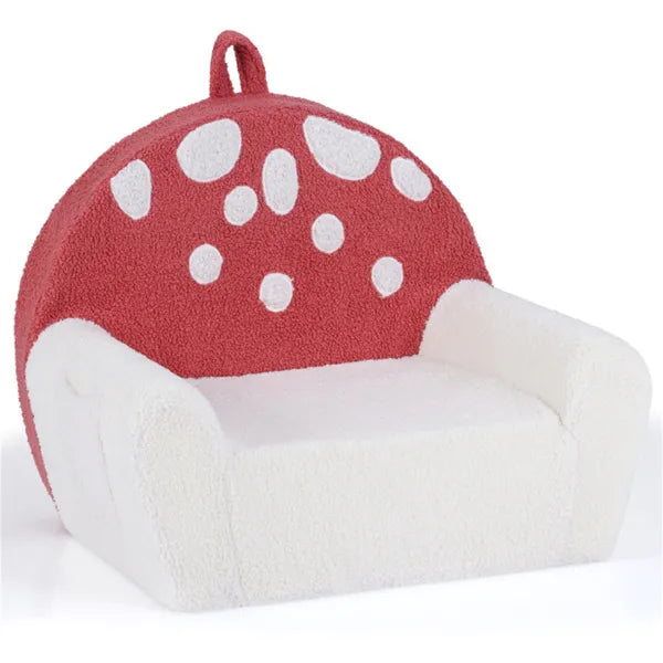 Pink + Beige Kids Sofa, Soft Teddy Fleece Foam Couch With Carry Handle