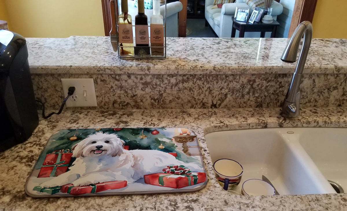 Coton De Tulear Cozy Christmas Dish Drying Mat Absorbent Dish Drying