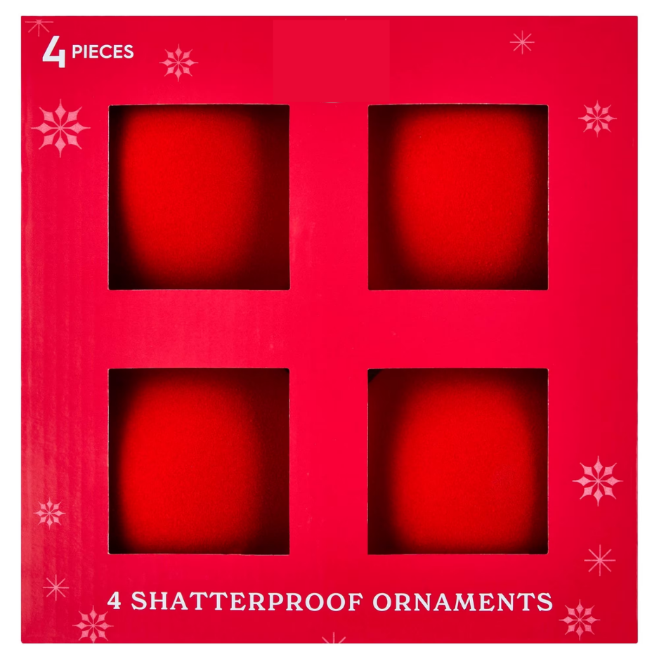 4-Pack Red Velvet-feel Shatterproof Christmas Ornaments, 4.5-Inch