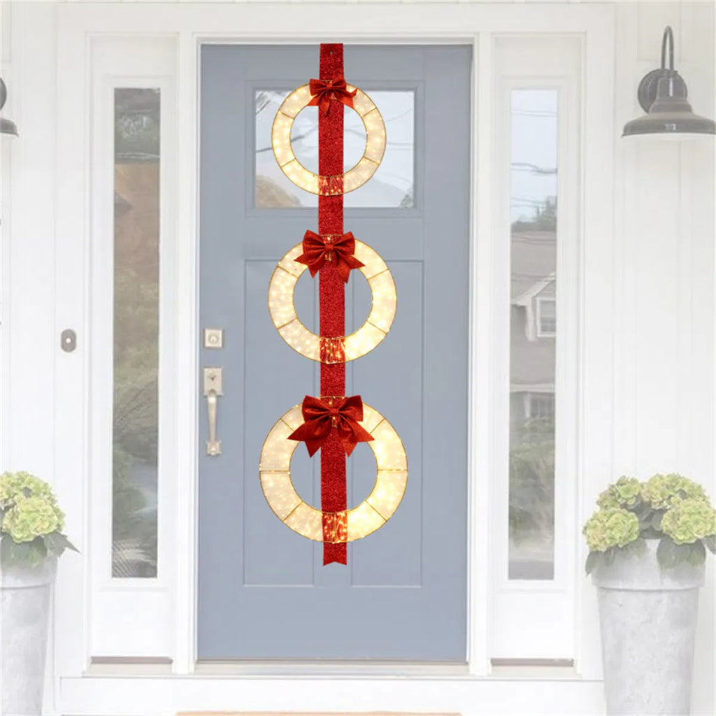 Christmas Wreath Set: 3 Festive Wreaths With 450 Leds, Red Ribbon, IP44