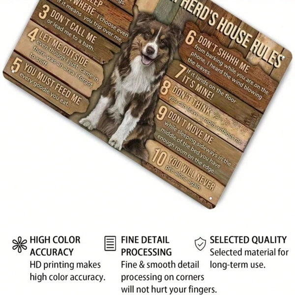 1pc Australian Shepherd Metal Tin Sign, House Rules Wall Art, Funny Pet