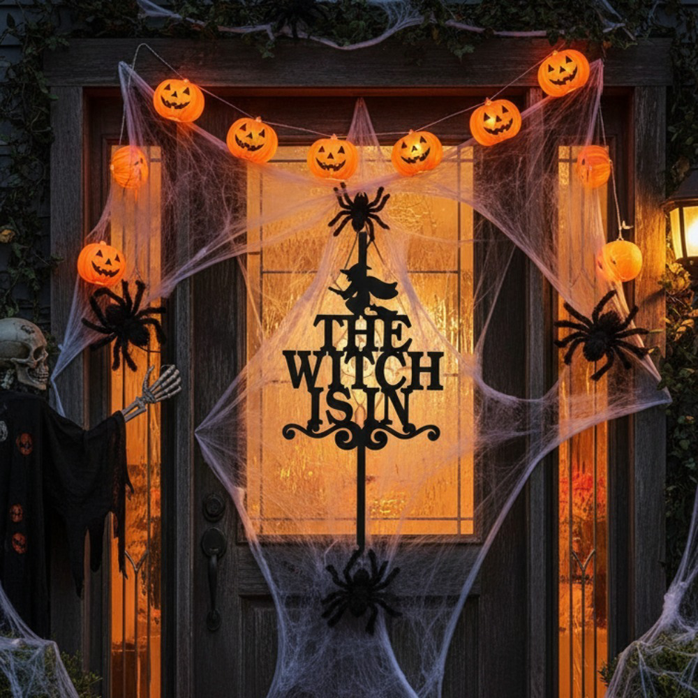 The Witch Is In Wreath Hanger Metal Hook Gothic Spooky Decor For, Front