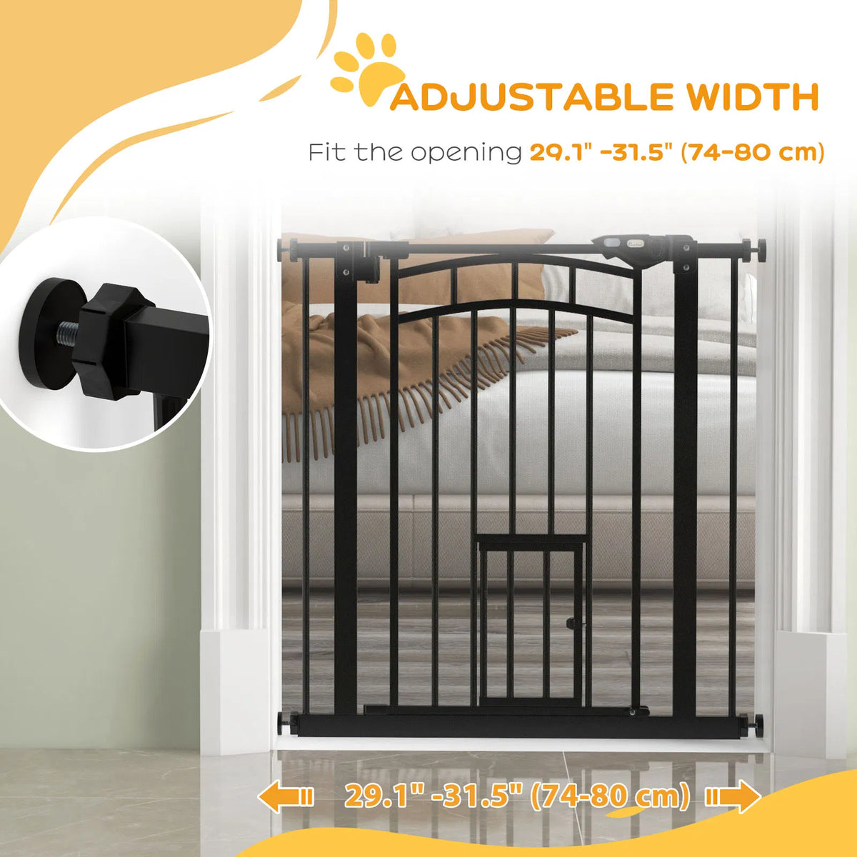 Auto-close Pet Gate, Stair Gate With Cat Door, Double Locking
