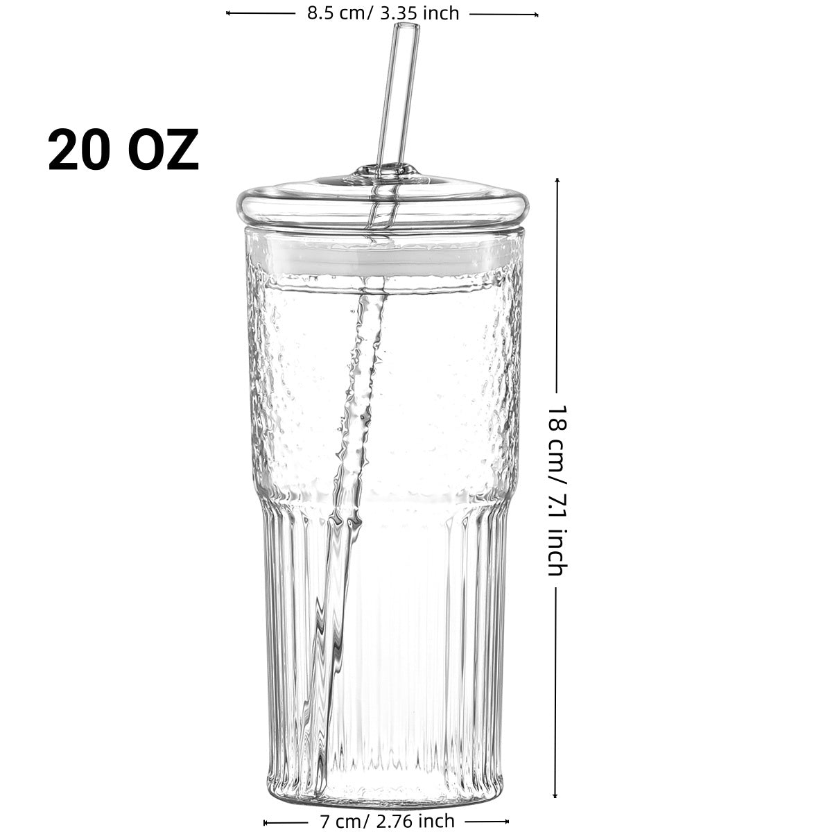 20 Oz 2-pack Green Glass Straw Cup With Vertical Pattern Cup And Lid